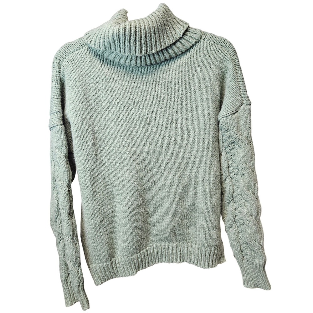 Woven Heart Sage Green Cable Knit Turtleneck Sweater Mohair Blend Size M - Picture 3 of 6